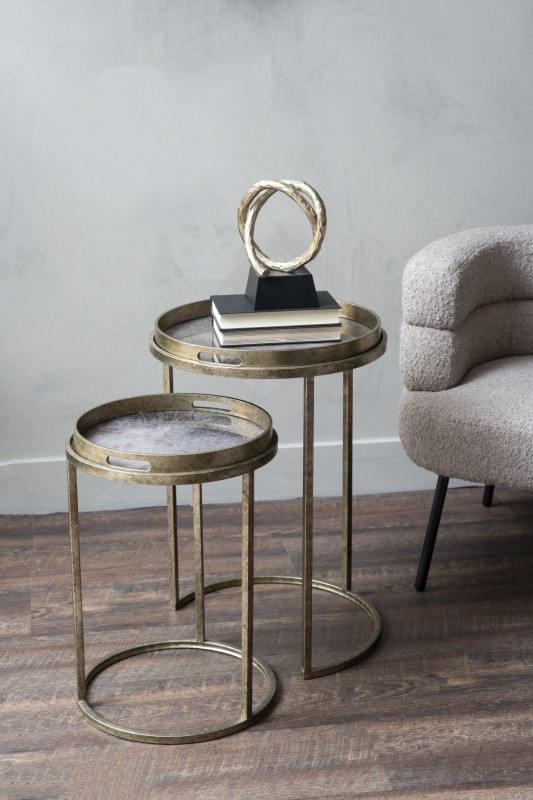 Stoliki Burton 69 cm ze zdejmowanym blatem stare złoto zdobiony blat taca