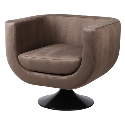Boar Brown Swivel Armchair – Brown Accent Chair with Black Base