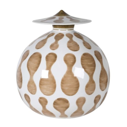 Brown Porcelain Jar 30 cm Round Jar with Lid White and Brown