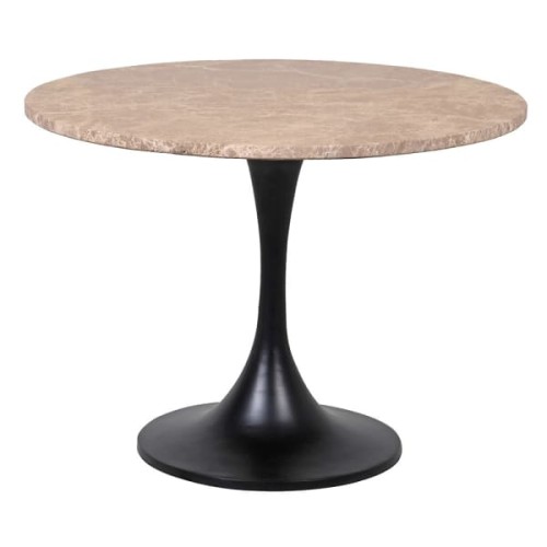 Richwood Brown Marble Side Table 45cm, Round Black Base