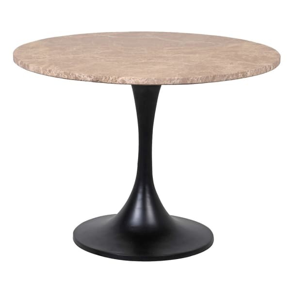 Richwood Brown Marble Side Table 45cm, Round Black Base