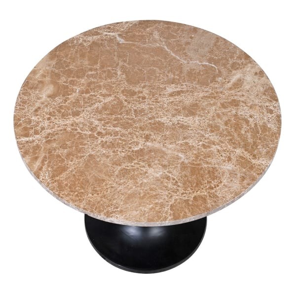 Richwood Brown Marble Side Table 45cm, Round Black Base