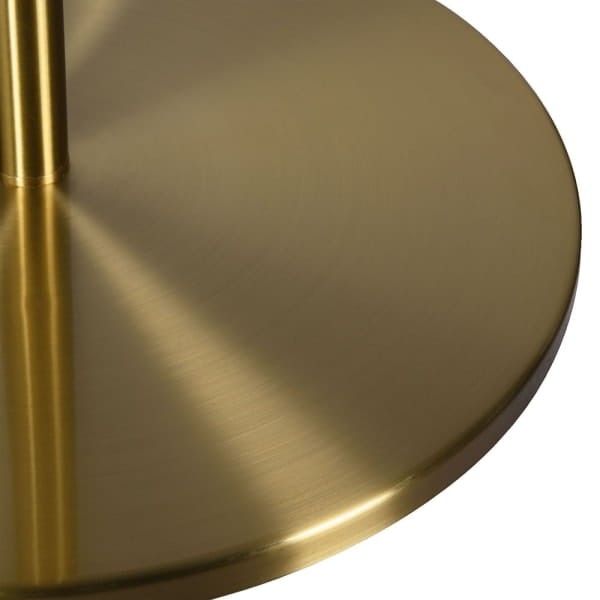 Gold floor lamp with pale marble base and white linen shade