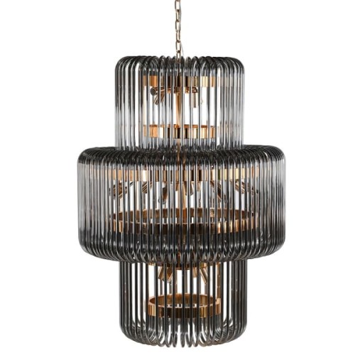 Opulent Smoked Glass Chandelier - 106x80 cm with Gold Accents