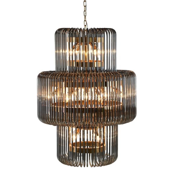 Opulent Smoked Glass Chandelier - 106x80 cm with Gold Accents
