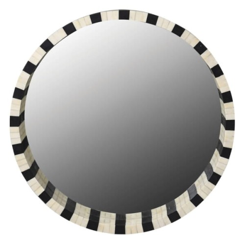 Muswell Round Bone Inlay Mirror 70cm – Black and White