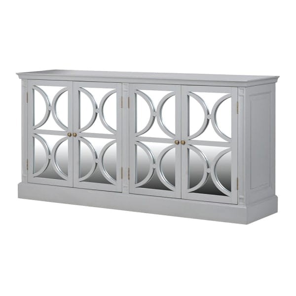 Minor Grey Sideboard: Wood and Mirrored Glass, 189x94 cm - Four-Door Sideboard
