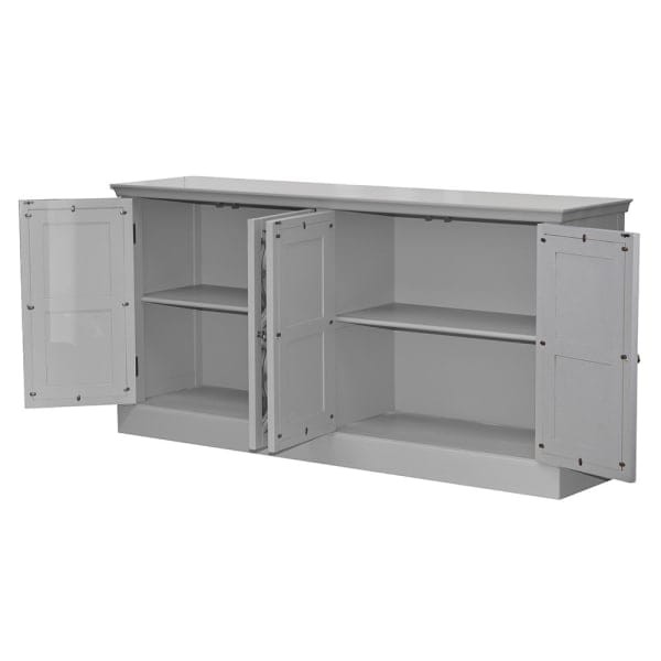 Minor Grey Sideboard: Wood and Mirrored Glass, 189x94 cm - Four-Door Sideboard