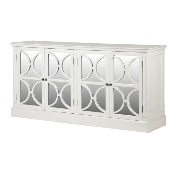 Minor White Sideboard: Wood and Mirrored Glass, 189x94 cm - Four-Door Sideboard
