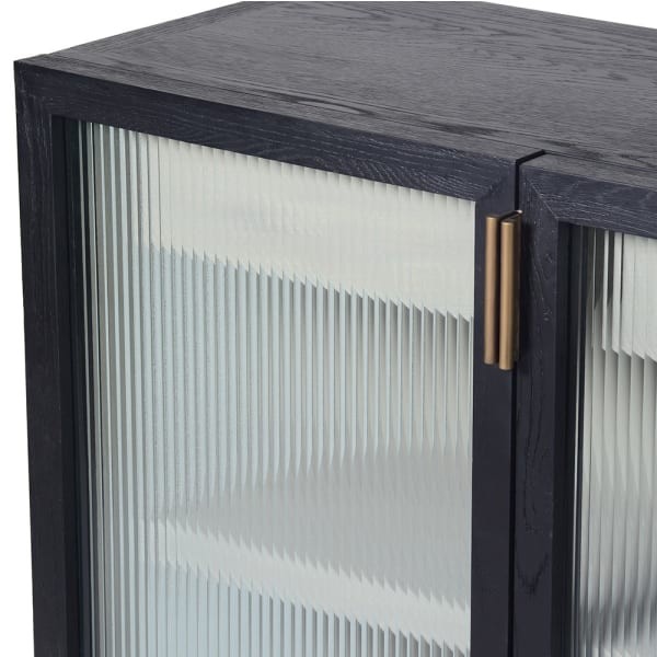 Linton Oak Large Sideboard  214cm Oak, Embossed Iron, Ribbed Glass