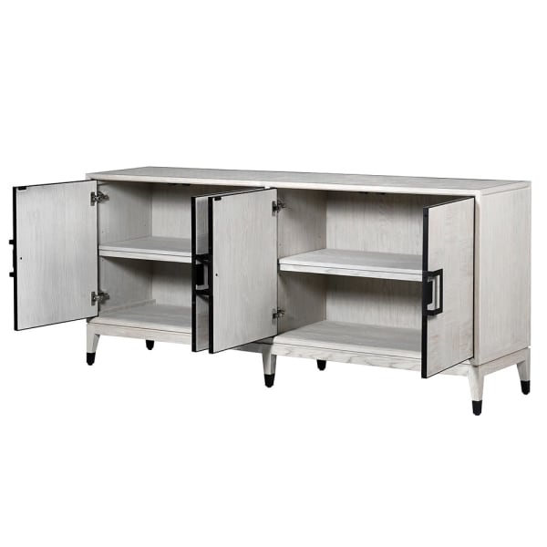 Four-door sideboard with internal shelving and oak veneer