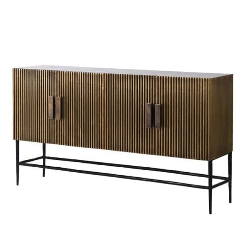 Antique Brass Sideboard 150 cm – Fluted Four-Door Buffet Cabinet
