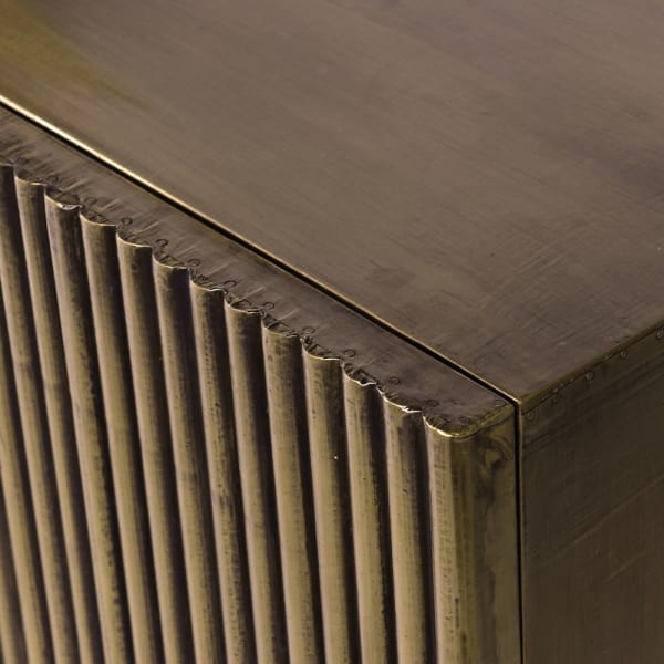 Antique-gold buffet cabinet with vertical ribbed front