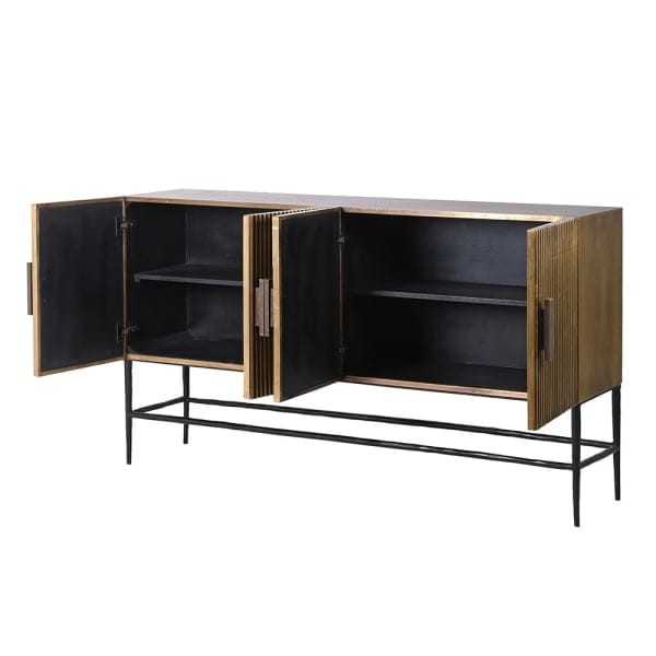 Four-door sideboard finished in antique brass