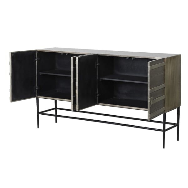 Silver four-door sideboard with geometric front