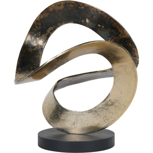 Ribbon Abstract Sculpture 34.5 cm – Antique Gold and Brown Aluminium on a Black Wooden Base