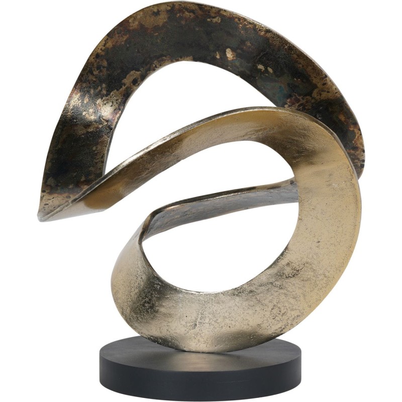 Abstract Ribbon Aluminium Sculpture - 34 cm - Antique Gold and Bronze on Black Wooden Base