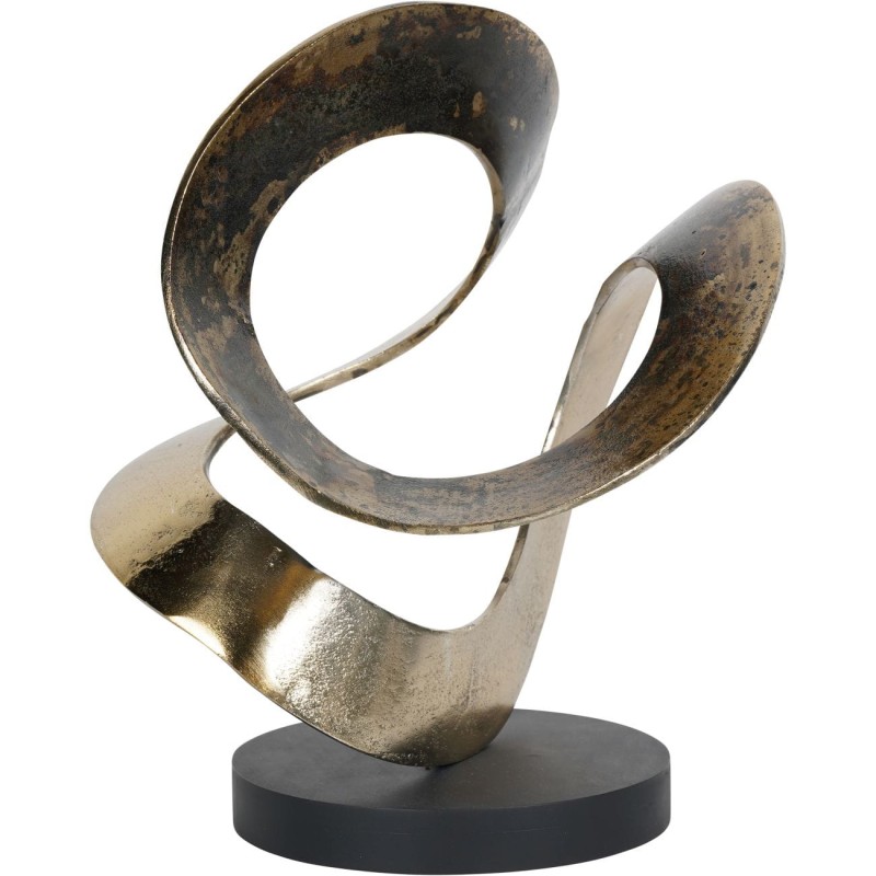 Abstract Ribbon Aluminium Sculpture - 34 cm - Antique Gold and Bronze on Black Wooden Base