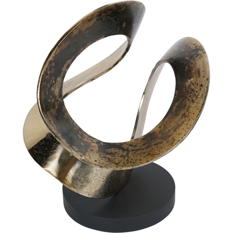 Abstract Ribbon Aluminium Sculpture - 34 cm - Antique Gold and Bronze on Black Wooden Base