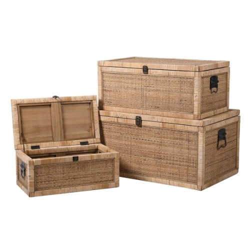 Set of Three Toba Rattan Chests - Rattan Trunks and Wicker Storage Boxes