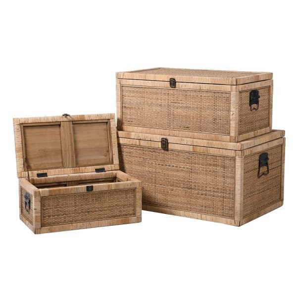Toba set of three rattan storage trunks in a natural finish