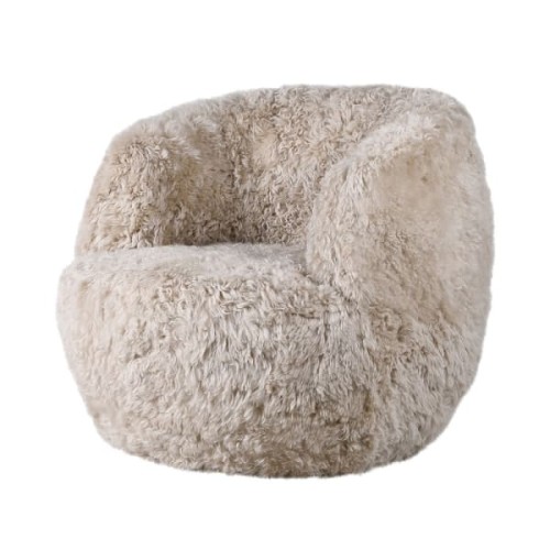 Lyall Round Swivel Armchair in Light Sheepskin Leather with Unique Seat Design