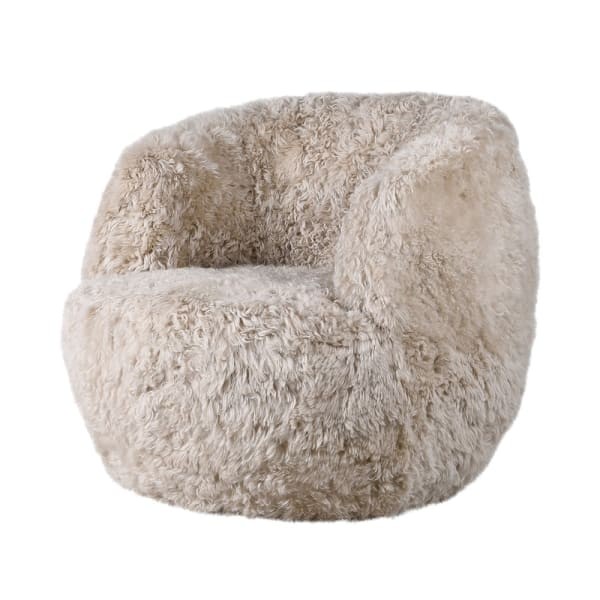 Lyall Round Swivel Armchair in Light Sheepskin Leather with Unique Seat Design