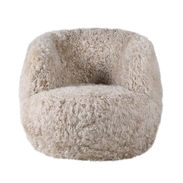 Lyall Round Armchair in Light Sheepskin Leather with Unique Seat Design