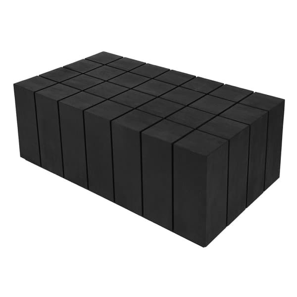 Sculptural black coffee table with geometric block detailing
