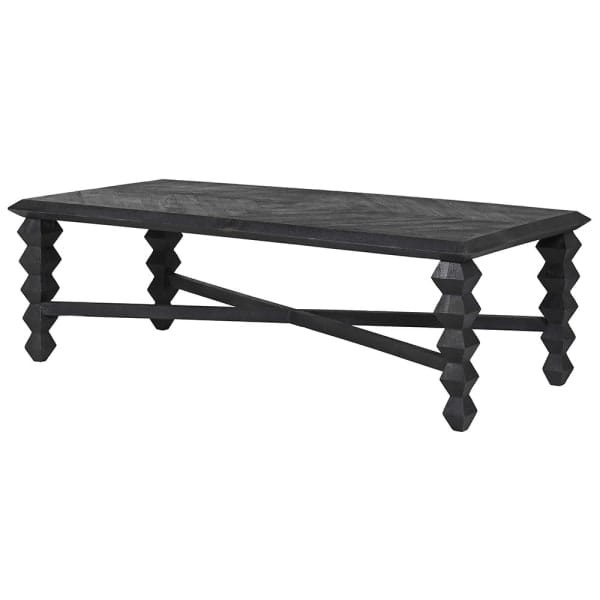Geo Black mango wood coffee table 144cm with geometric legs