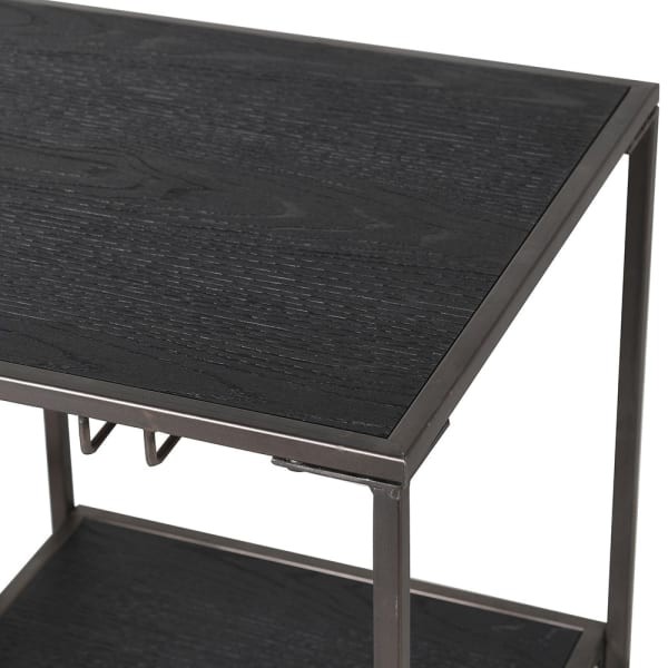 Loft Drinks Trolley with Leather Wine Rack - 85 cm, Bronze and Black Iron Frame