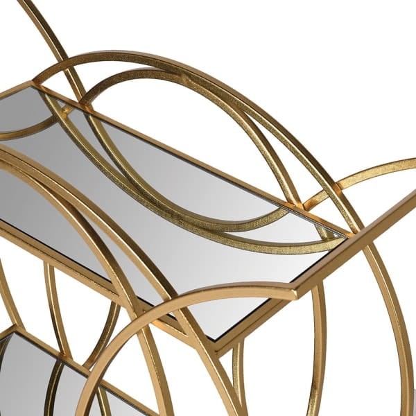 Liquor trolley - drinks table Circle 82 cm, golden frame, mirrored surfaces