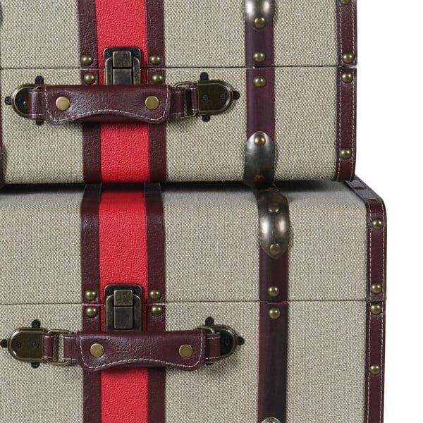 Vinci Decorative Suitcases Set in Beige, Brown, and Red