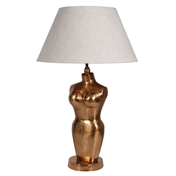 Naked Gold Table Lamp - 80 cm - Gilded Lamp with Nude Female Base and Linen Lampshade