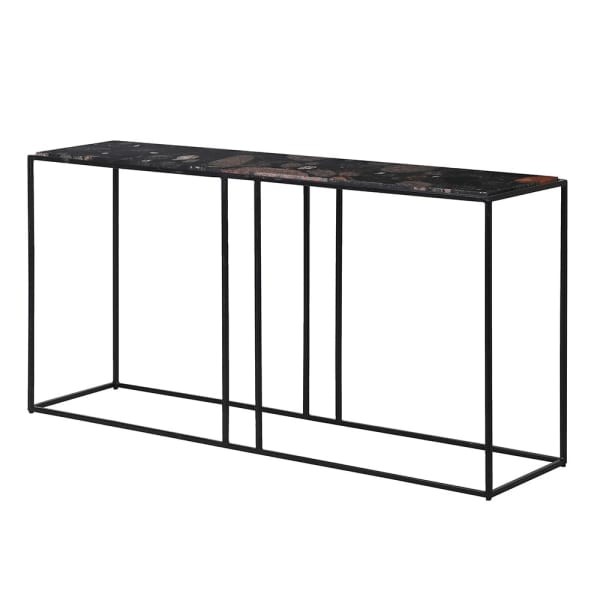 Camden Marble Console Table - 160 cm, Dark Marble Top, Black Iron Base