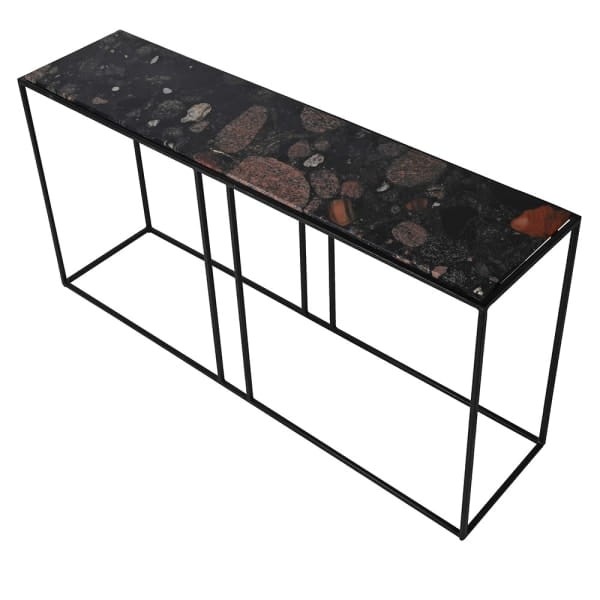Camden Marble Console Table - 160 cm, Dark Marble Top, Black Iron Base