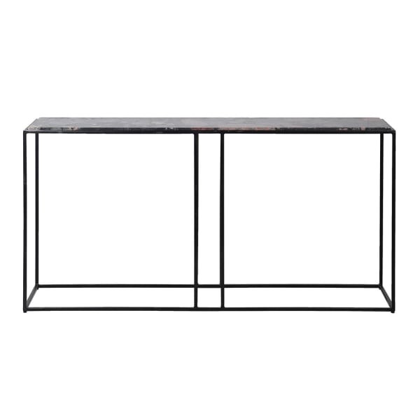 Camden Marble Console Table - 160 cm, Dark Marble Top, Black Iron Base
