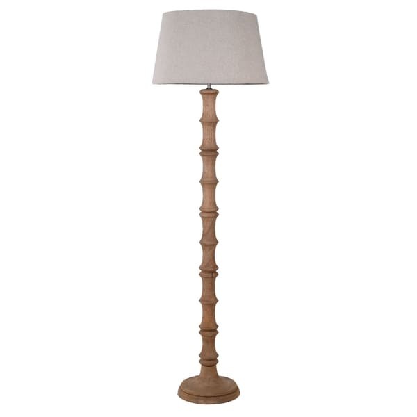 Wooden Telcon mango wood floor lamp with beige linen shade