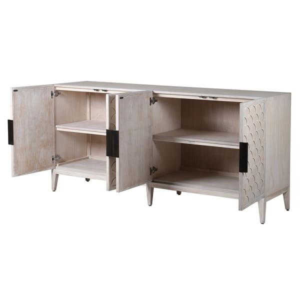 White Belgravia Sideboard Credenza - 192 cm, Four-Door Wooden White Sideboard