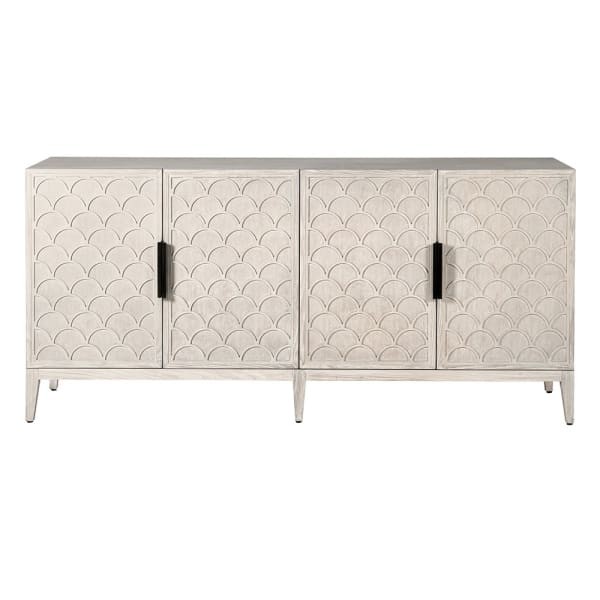 White Belgravia Sideboard Credenza - 192 cm, Four-Door Wooden White Sideboard