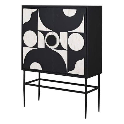 Geo Bone Inlay Drinks Cabinet 141cm – Black and Ivory