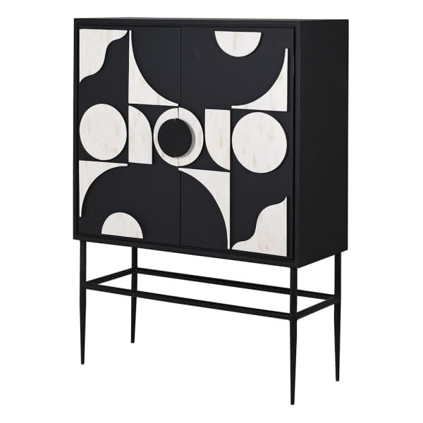 Geo bone inlay drinks cabinet 141cm in black and ivory
