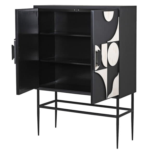 Geo bone inlay drinks cabinet 141cm in black and ivory