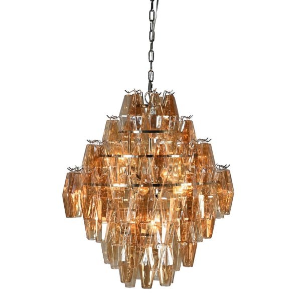 Knightsbridge Amber Chandelier 67x75 cm featuring amber-tinted glass and a silver frame