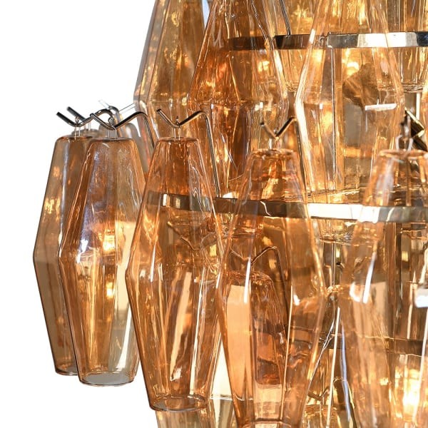 Knightsbridge Amber Chandelier 67x75 cm featuring amber-tinted glass and a silver frame