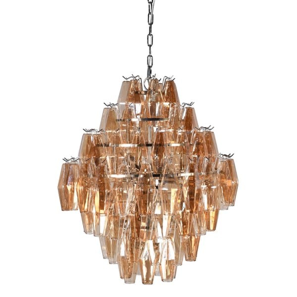 Knightsbridge Amber Chandelier 67x75 cm featuring amber-tinted glass and a silver frame