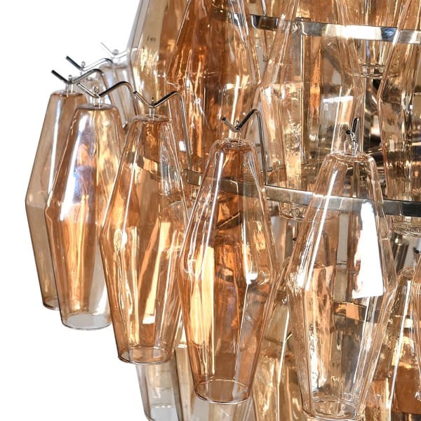 Knightsbridge Amber Chandelier 67x75 cm featuring amber-tinted glass and a silver frame