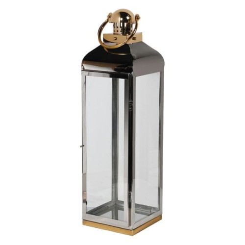 Large Duet Lantern - 75 cm Steel and Glass Lantern in Gold and Silver, Stainless Steel