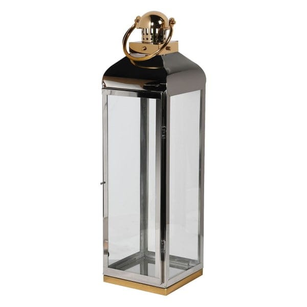 Large Duet floor lantern 75cm in glass and stainless steel