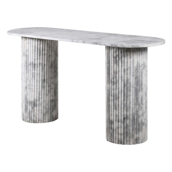 Marble Column Console Table - 153x78 cm, Light Marble Column Base with Marble Top